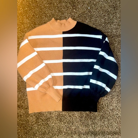 Zesica Sweaters - Striped Tan and Black Womens Sweater